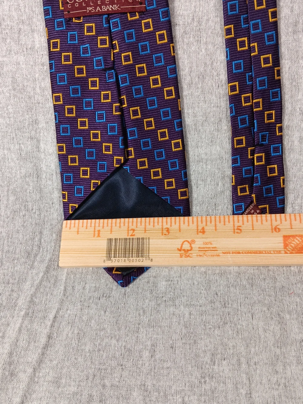 JoS. A. Bank Corp.Collection Purple Geometric Blue & Gold Squares Repp Silk Tie
